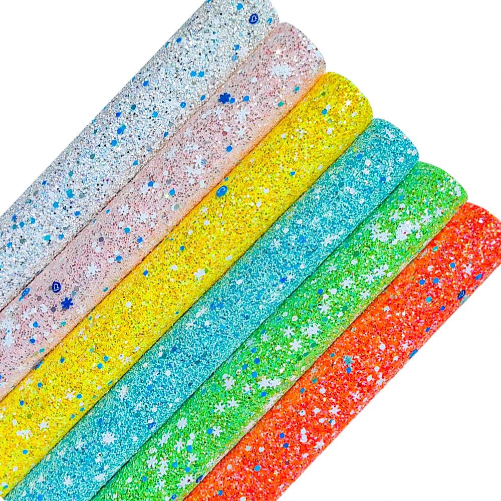 Factory Stretch Crystal Snowflake Sequins Synthetic Glitter Fabric for Earring Accessory Chunky Leather