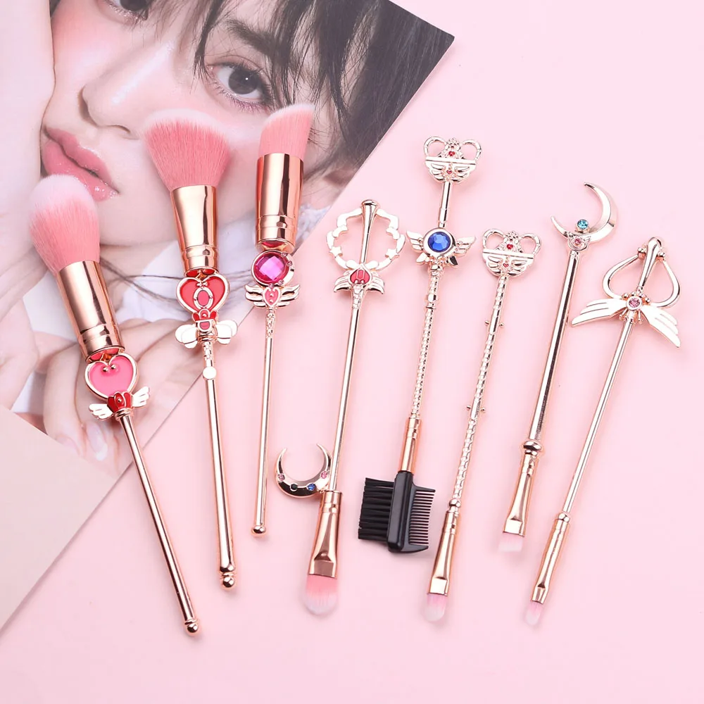 DailyQueen 8 pcs Rose Gold Cartoon Cardcaptor Sakura Cute Makeup Brushes Cosmetic Foundation Brush Sailor Moon Makeup Brush