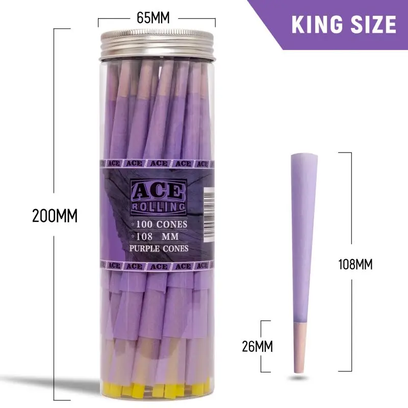 Factory Price Slow Burning 200 Pack Rolling Paper For Smoking 100% Organic Arabic Gum Purple 14G Hemp Pre Rolled Cone