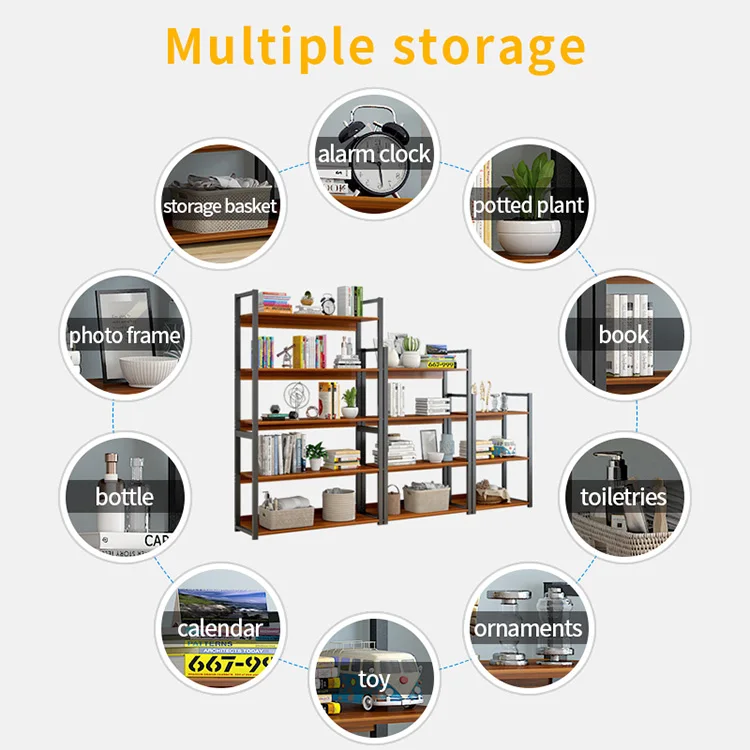 Custom Large Size Simple Design Muti-Layer Modern Wooden Bookcase Shelf Free Stand Bookshelf Storage Unit Storage Shelves