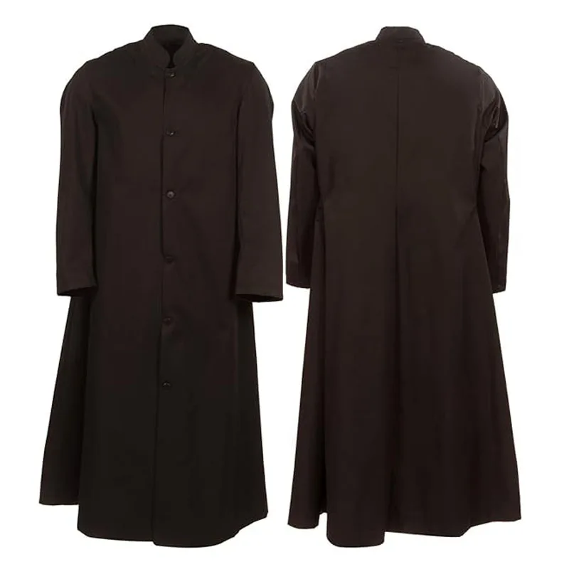 160g Matte Polyester Black Button Closure Men Clergy Robe Roman Cassock Robe extra larger