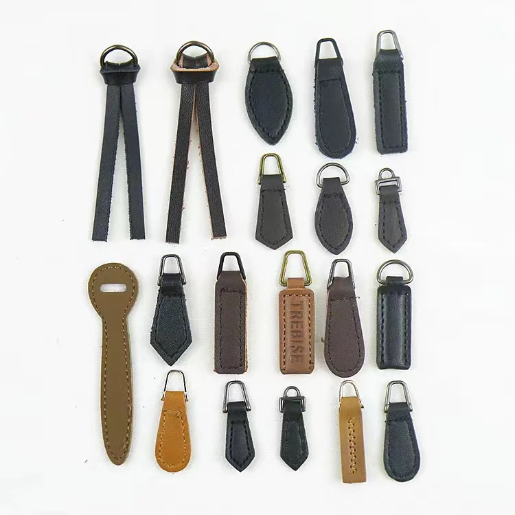 Custom Logo PU Leather Zipper Puller Replacement Leather Pulls Zipper Puller Cord For Apparel Bag Zipper Handle Leather Puller