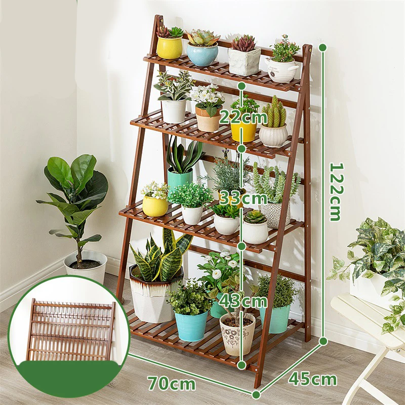 Custom Foldable Balcony Flower Stand Wooden Multi-Layer Indoor Floor Living Room Plant Stand