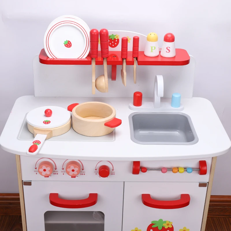 Wholesale Educational Wooden Kitchen Set Toys For Girls Pretend Large Kitchen And Refrigerator Cooking Toys For Kids