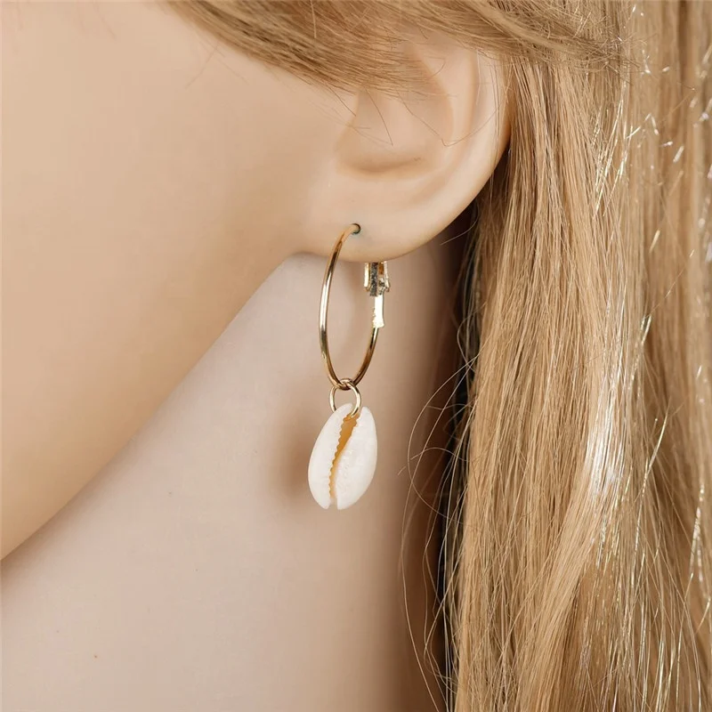 
Sea Shell Drop Earrings For Women Oversize Round Geometric Hoop Earring Jewelry 