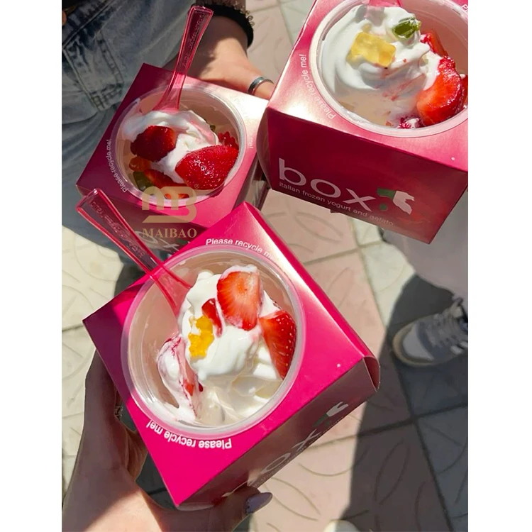 Custom printed frozen yogurt packaging cup disposable frozen food box packaging fruits yogurt cup milk ice cream take away box