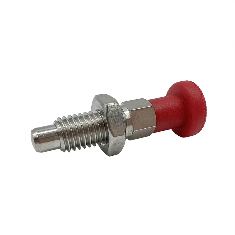 Red rubber-tipped stainless steel spring-loaded plunger puller Locking pin Manually retractable indexing plunger with nut