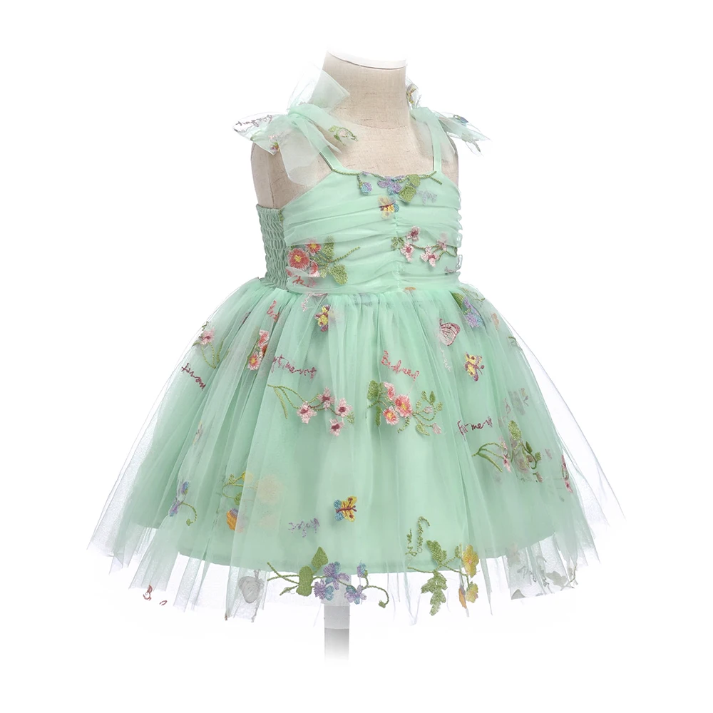 Soft Tulle Satin Floral Appliques green Lace Elegant Wedding Party Princess Toddler Gown flower girl Dress