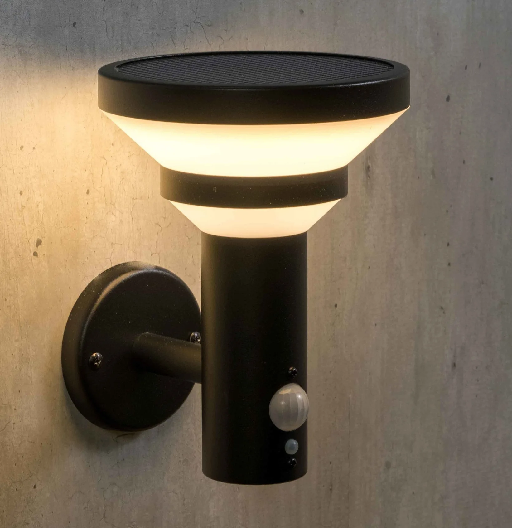 Modern stainless steel ip54 round garden outdoor led solar power wall lights motion sensor