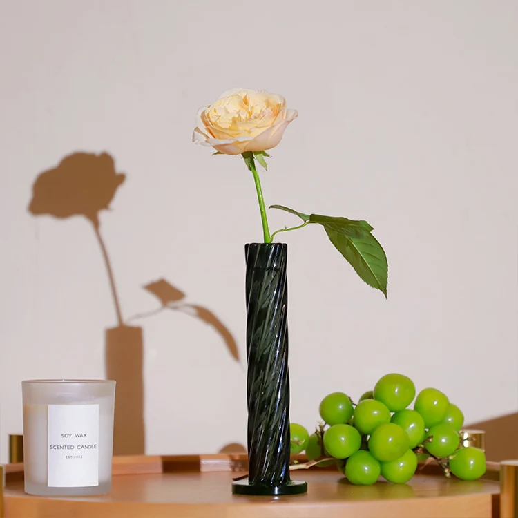 Home Decor Colored Twist Tube Glass Vase European Table Glass Flower Vase Cylinder Glass Vase