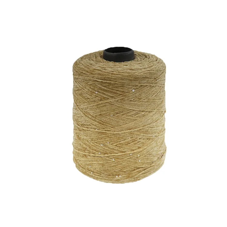 
2020 Newest fancy knitting yarn 100% polyester chenille yarn with metallic and 1.4MM silver sequin yarn 