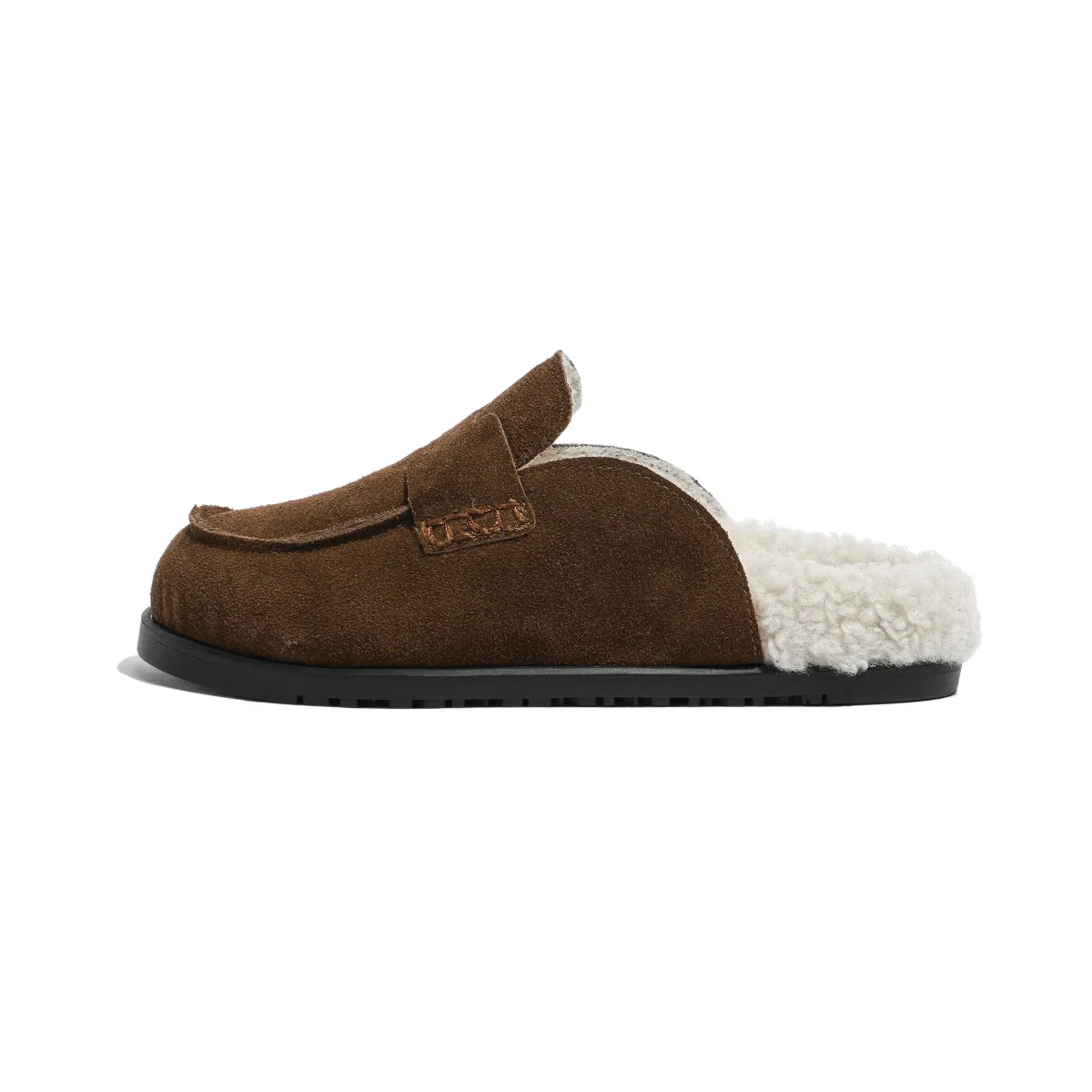 Xinzirain Wholesale Ladies Flat Shoes Logo Custom Suede Leather Anti Slippery 4cm Thick Sole Women Fur Loafers For Winter