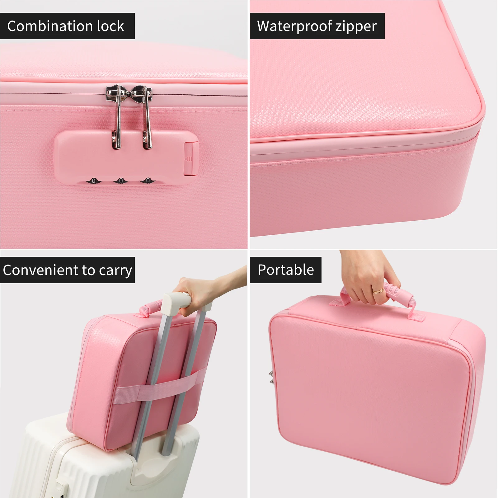 Custom Pink Fireproof Waterproof Cash Money Bag Non-Itchy Fire Resistant Document Organizer for Safe File Storage