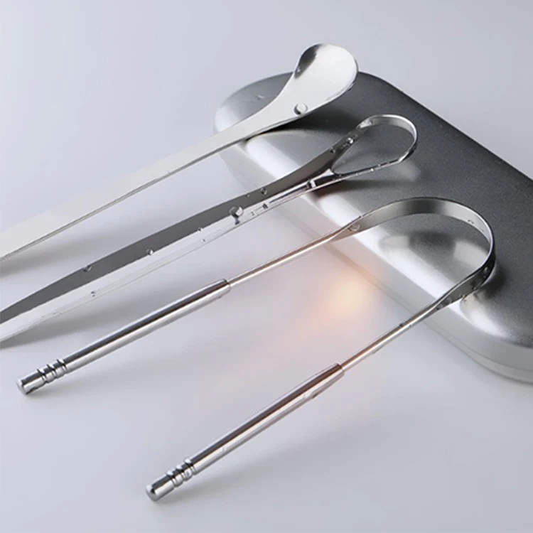 
Professional Reusable Stainless Steel com pact Tongue Scraper Cleaner set Reduce Bad Breath tongue spatula 