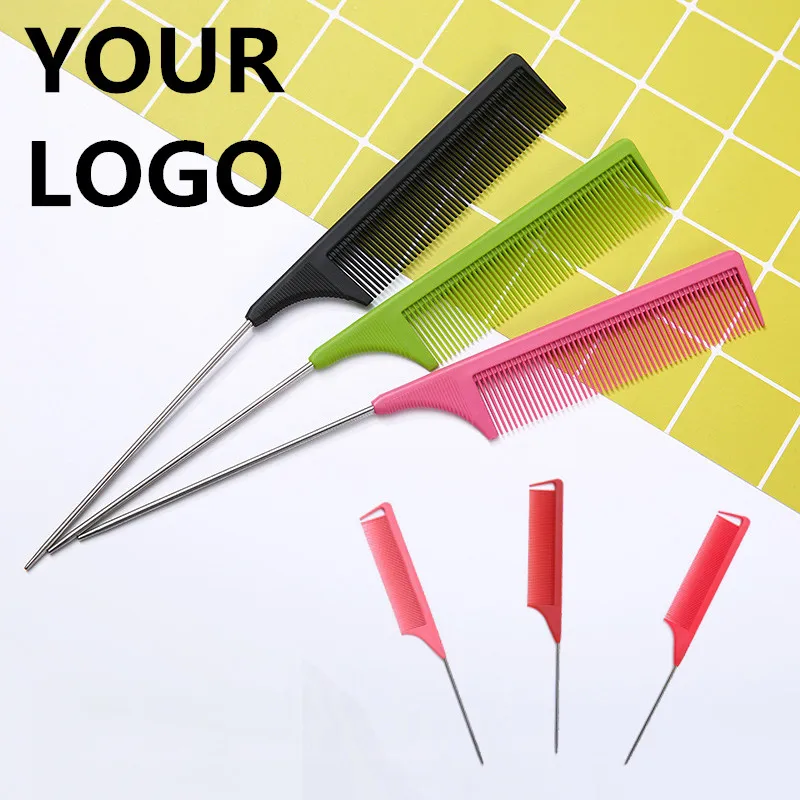 Private Label Antistatic Heat Resistant Custom Logo Peine Carbon Hair Precision Rat Tail Parting Comb With Hair Combs