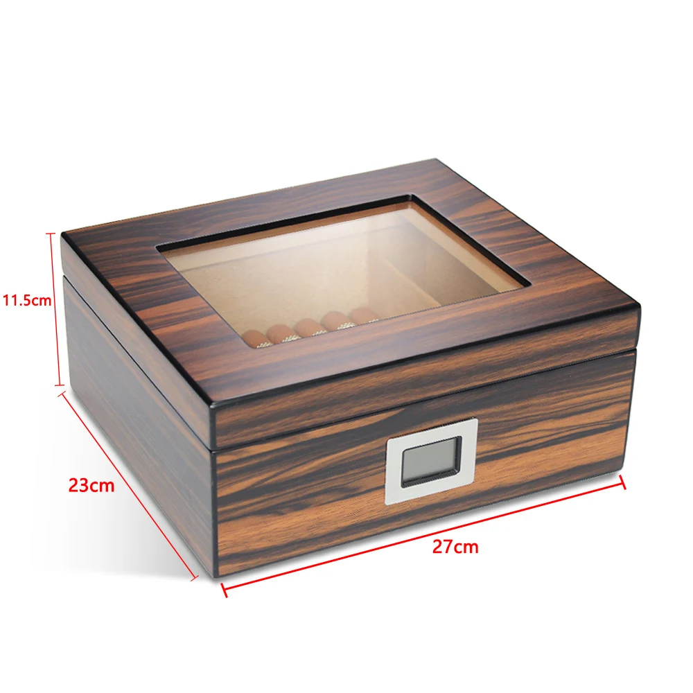 Glass top high end glossy finished wooden cigar humidor box hot selling 2024