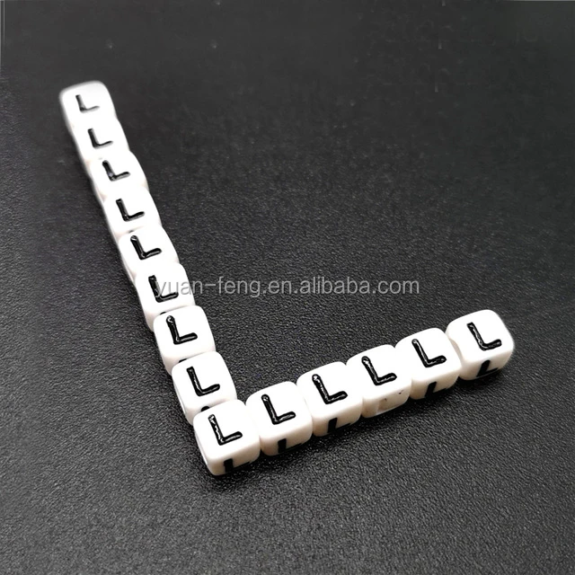 10mm 530pcs White with Black Text Single Alphabet Letter L beads