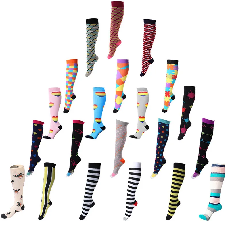2021 Wholesale 40 Designs Available Compression stockings Sport Knee High Running Cycling Tube football  Socks