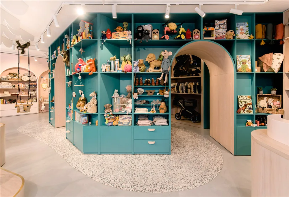 Customized Kids Shop Interior Design Baby Clothes Store Furniture Trendy Wooden Clothing Display Rack