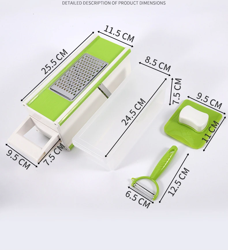 Kitchen Tool 4-Sided Grater Chopper 5 in 1 Square Shredding Machine Potato Chipper French Fry Cutter