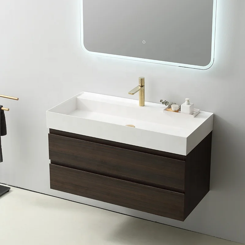 
36 in Italian design real solid wood modern floating bathroom vanity with sink 36 inch wall-mounted bathroom furniture 