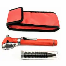 In stock buy whole sale light weight Red color Handle and Pouch Mini Fiber Optic Otoscope and Opthalmoscope
