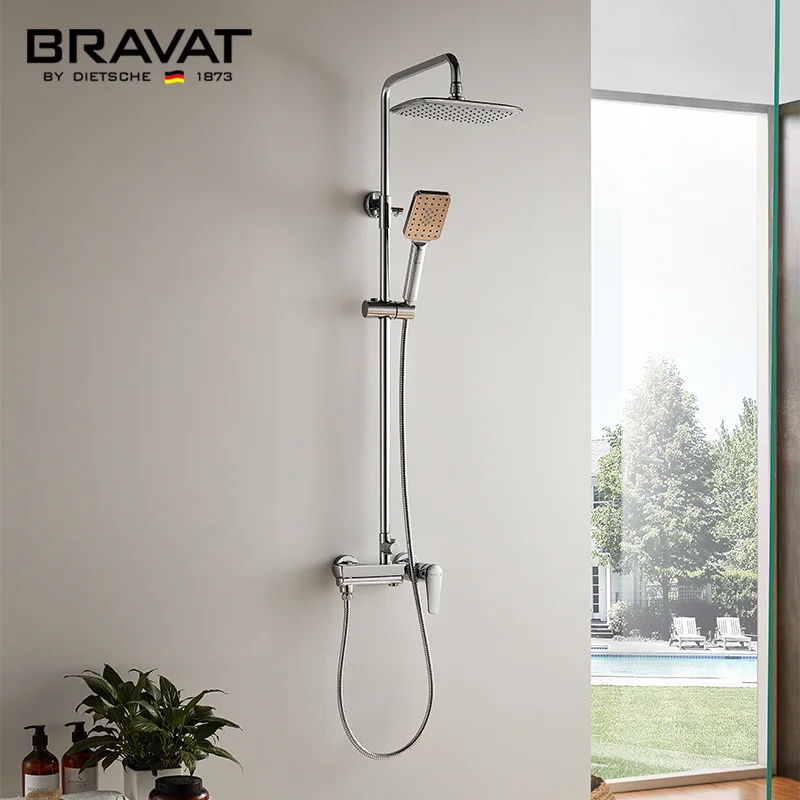 Bravat Modern style Exposed Shower Zinc handle Faucet Wall-Mounted Chrome Shower Faucet for Bathroom