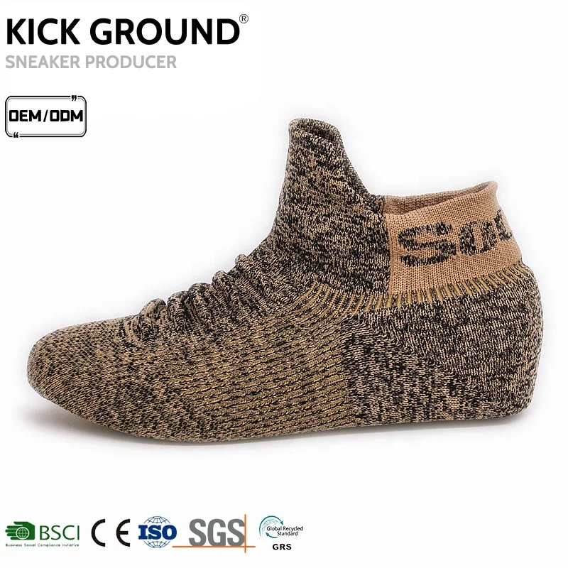 JH Wholesale Brown Fly Knitting Uppers Socks Shoe Men Letter Printed Sneakers Outdoor Heightening shoe socks
