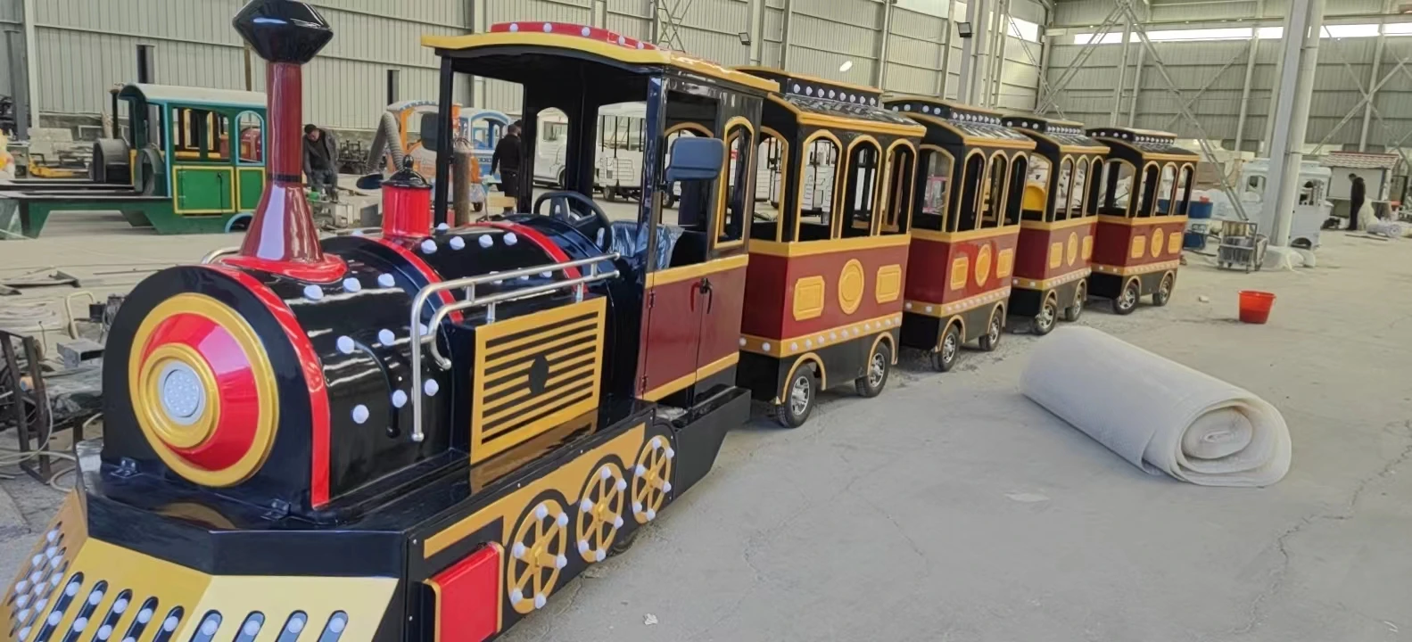 Amusement Park Rides Latest Design Attraction Road Battery Power Fun Electric Trackless Tourist Train for sale