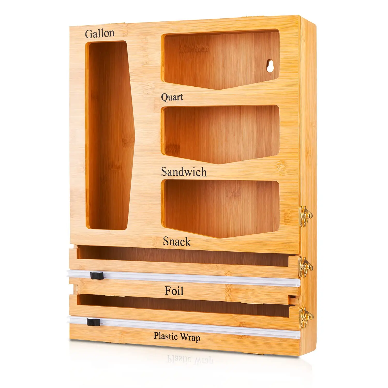 6 In 1 Bamboo Foil and Plastic Wrap Organizer for Kitchen Wooden Drawer Organizers