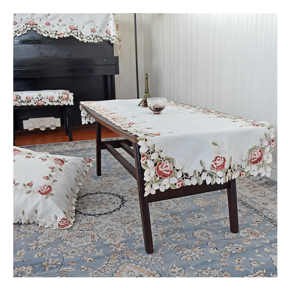 Lufu Luxury embroidered  table runner macramee table runner and placemats polyester rose embroidery tablecloth and table runner