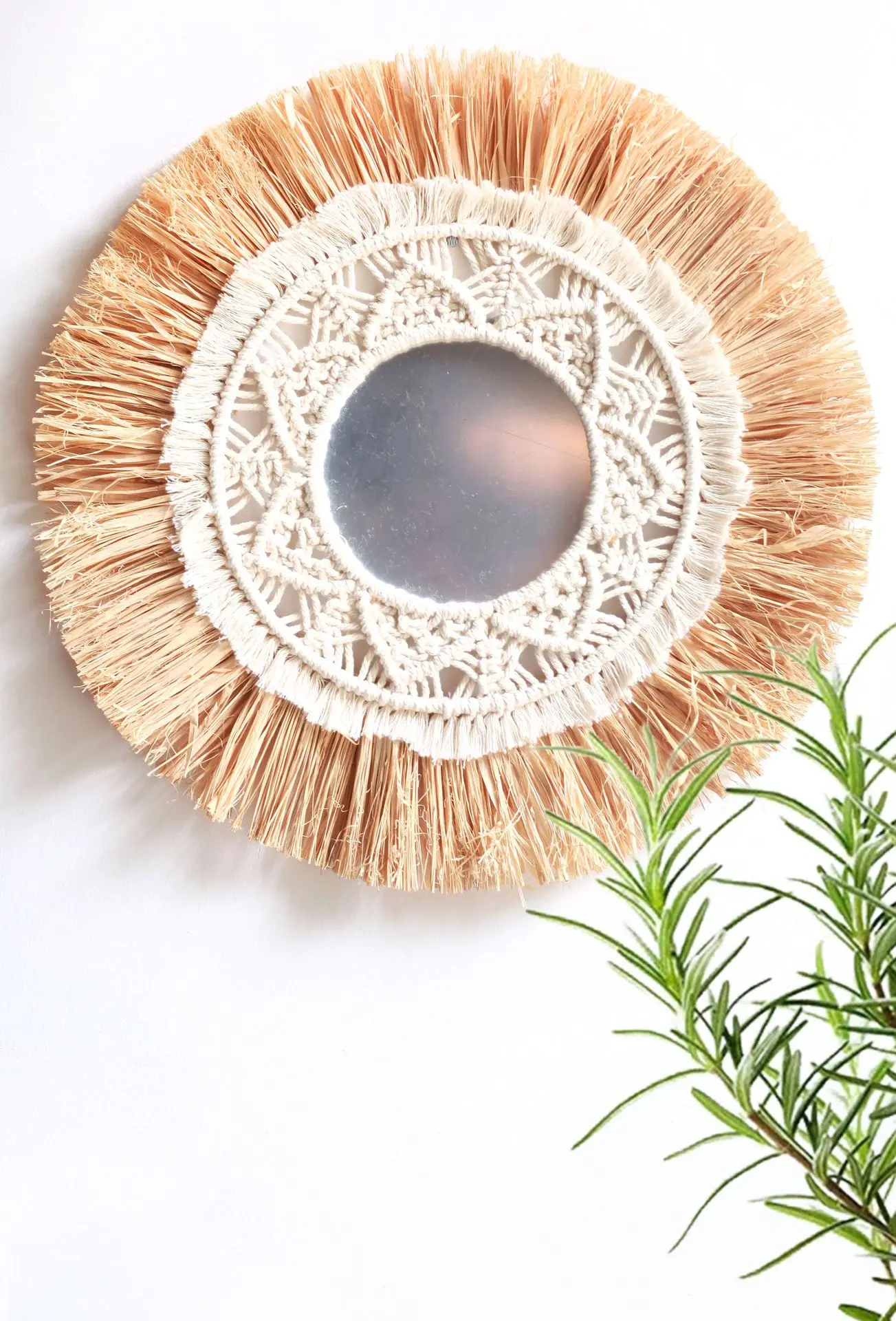 Amazon Hot Sell Hanging tapestry woven Macrame Mirror wall decorative barber shop framed mirrors