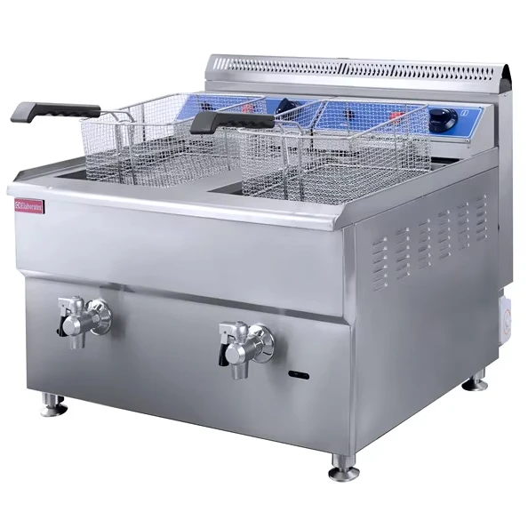 Commercial wholesale price stainless steel snack hot food machine table top 2-Tank 2-Basket Gas deep Fryer