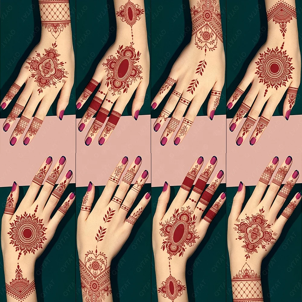 Fashion Style Non Toxic Fake Full Hand Brown Red Maroon Henna Tatto Stickers