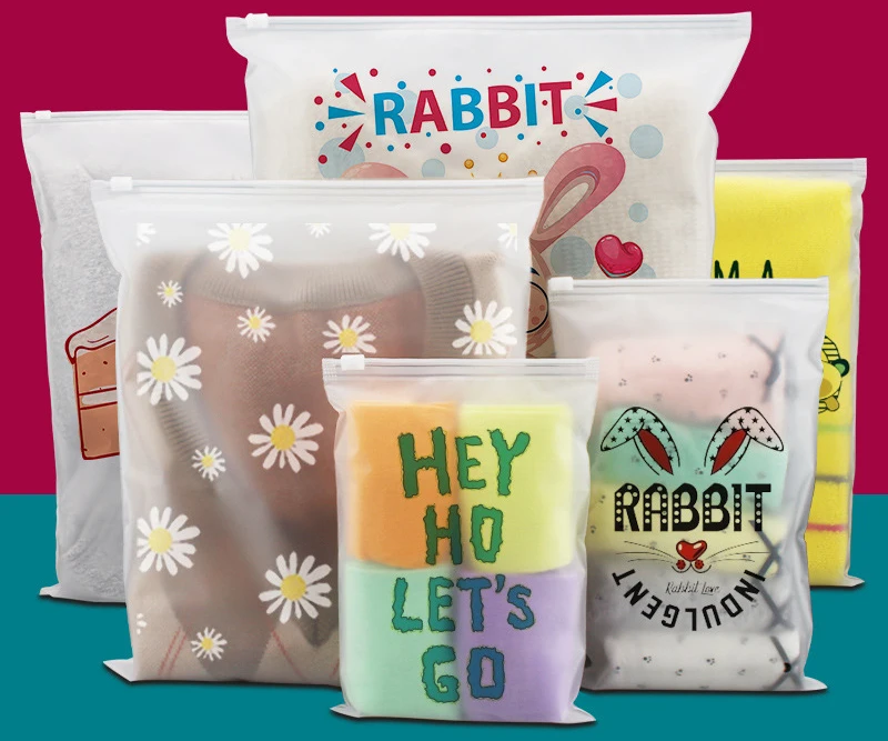 Transparent frosted zipper bag clothing bag pe plastic self-sealing underwear clothing bag logo printing custom
