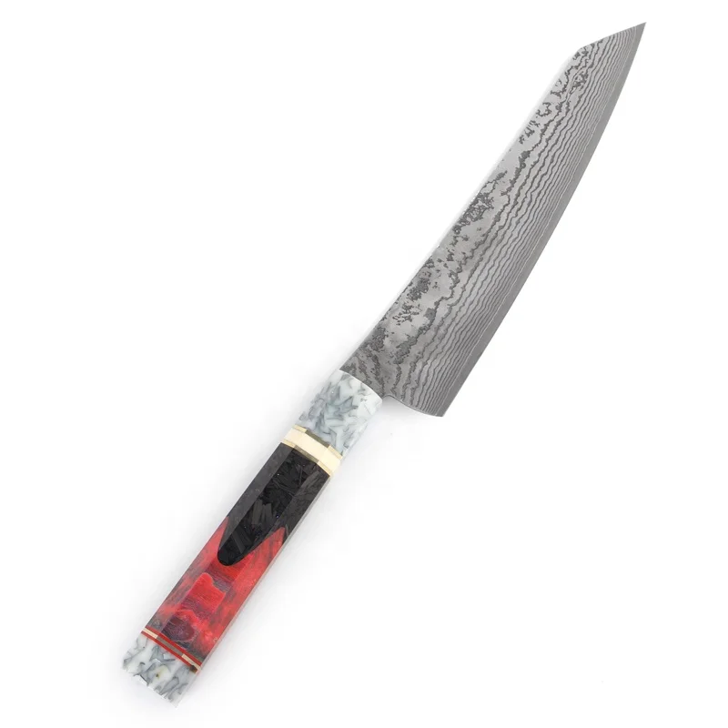 Japanese Damascus VG10 Wood Handle Slicing Butcher Cut Messer Damascus Chef Knife with Leather Scabbard