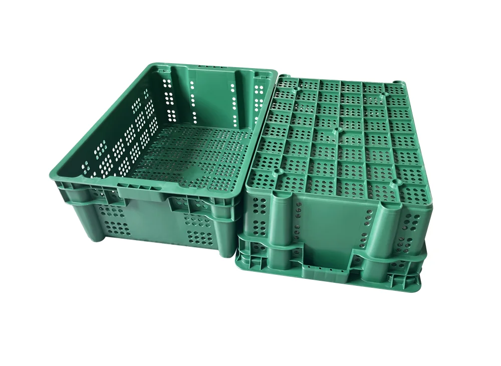 China supplier wholesale 600x400x200 mm Green Strong Plastic Mesh Crates For Vegetable Nest Stack Vented Plastic Baskets