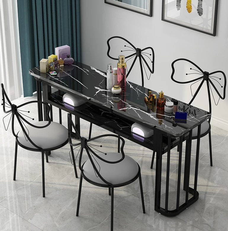Cheap Price Modern Style Rectangle Desk Marble Top Golden Metal Legs Salon Furniture Station Nail Manicure Table