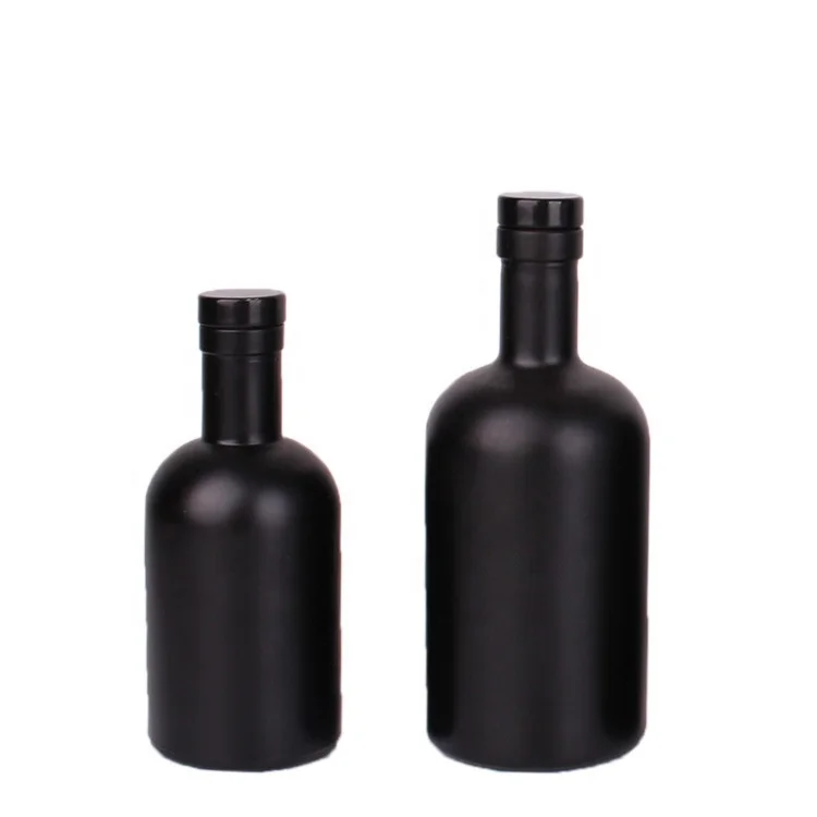 Bar top clear matte black liquor glass bottle 700m 750ml gin whiskey vodka spirit glass bottle 500ml 1000ml for liquor rum