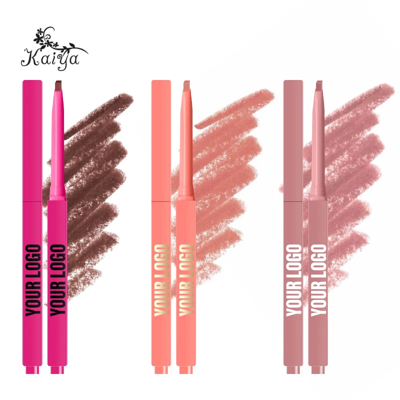 Customized Press Heart Button Smooth Pigment Slim Waterproof Brown Lipliner Pen Creamy Lips Makeup Nude Matte Vegan Lip Liner