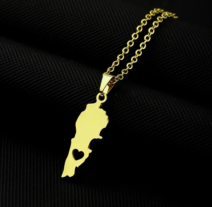 2024 Hot Sale Promotion High Quality Gold Silver Zinc Alloy Lebanon Map Necklace With Chain