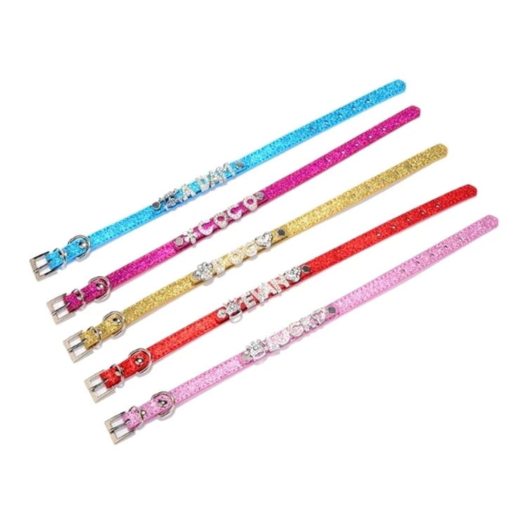 Wholesale Multicolor Personalized Pattern DIY Name Rhinestone Slide Letter PU Dog Collar