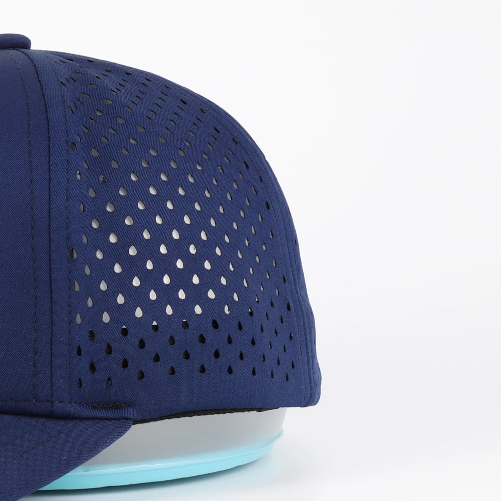 Custom Logo Blank Unisex 100% Polyester Waterproof Laser Hole Hat 5 Panel Sports Caps