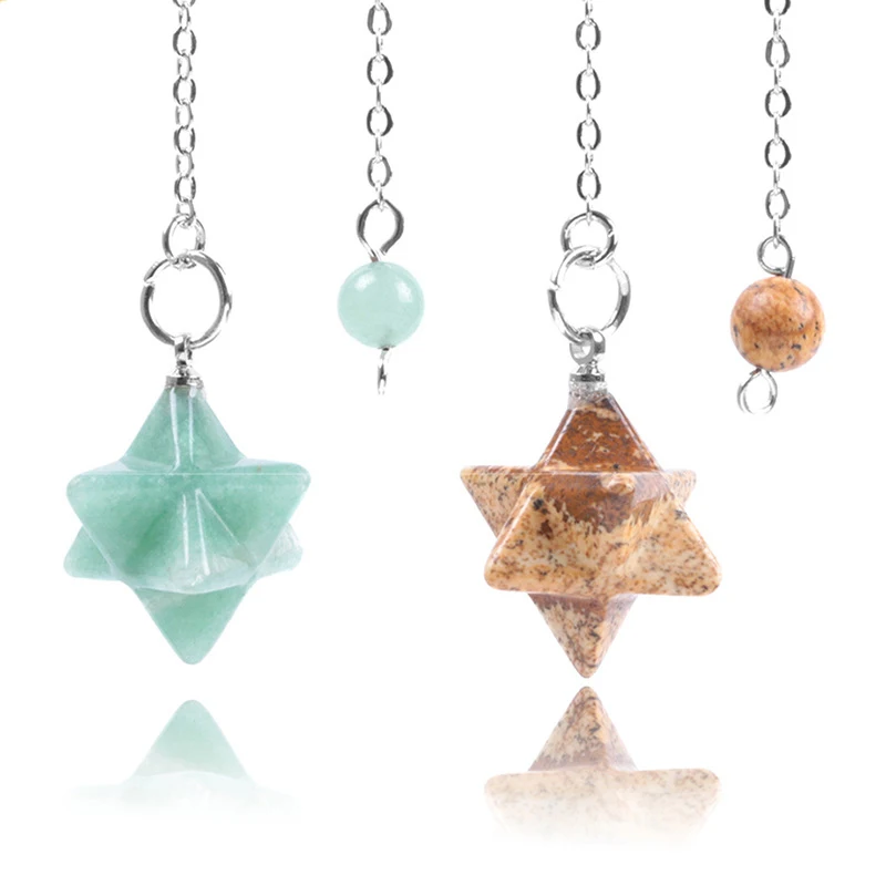 Balancing Merkaba Star Crystal Pendant Pendulum With Silver Metal Chain