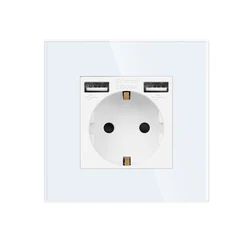 EU 2.1A USB Panel Mount Power Socket French Standard Wall Socket With Dual USB Type A Port