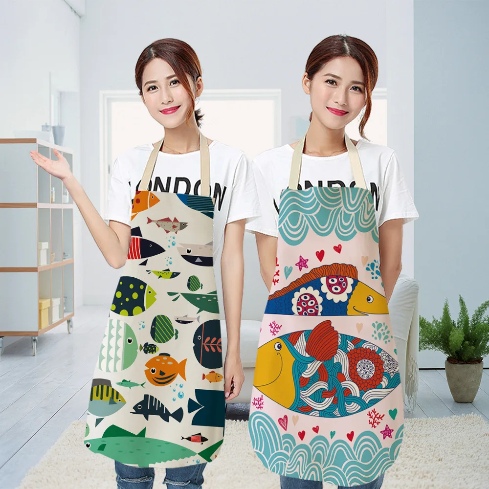 
Foreign Trade Marine Animal Series Multifunctional Cotton And Linen Kitchen Apron 