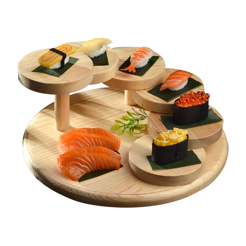 wooden sushi tray six steps ladder bamboo sushi plate