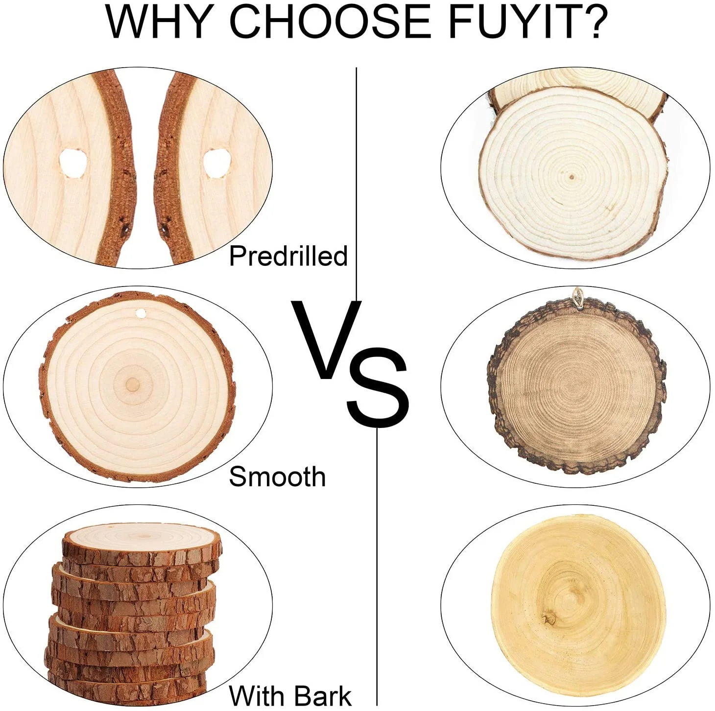 Tailai 2.36-3.93 IN Unfinished Natural Pine Wood Slice with Hole Wooden DIY Round Crafts Homemade Ornaments House Decoration