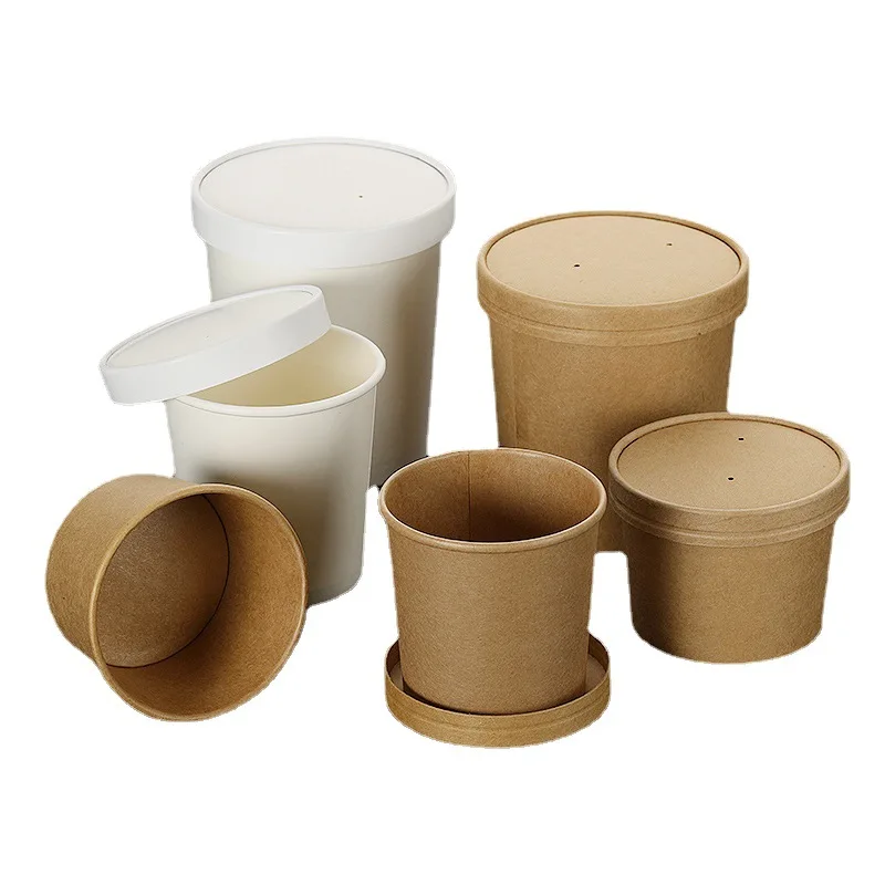Factory Disposable 26oz paper soup cup take away to go kraft paper soup container