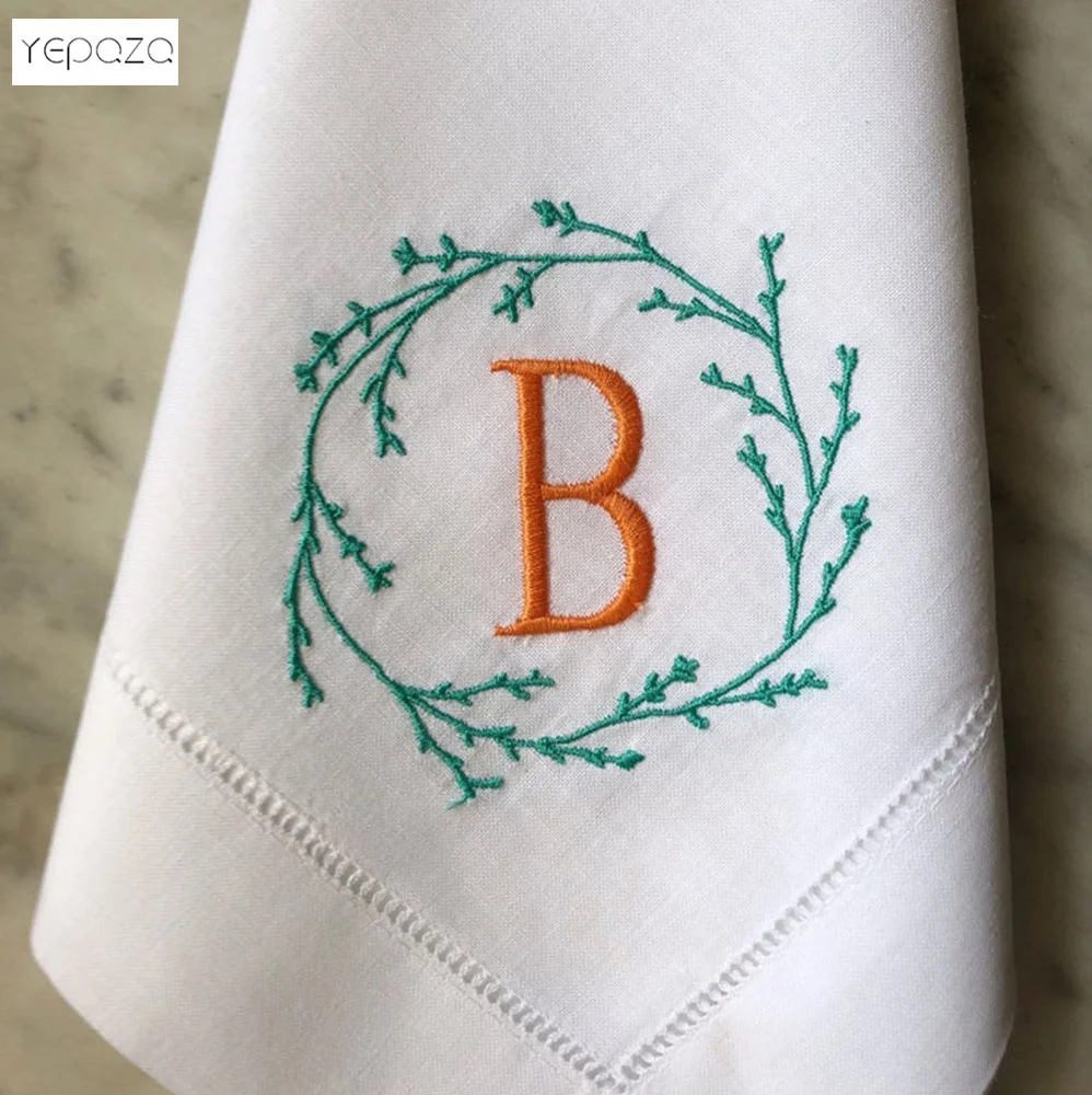  Monogrammed льняные белые хлопковые салфетки для